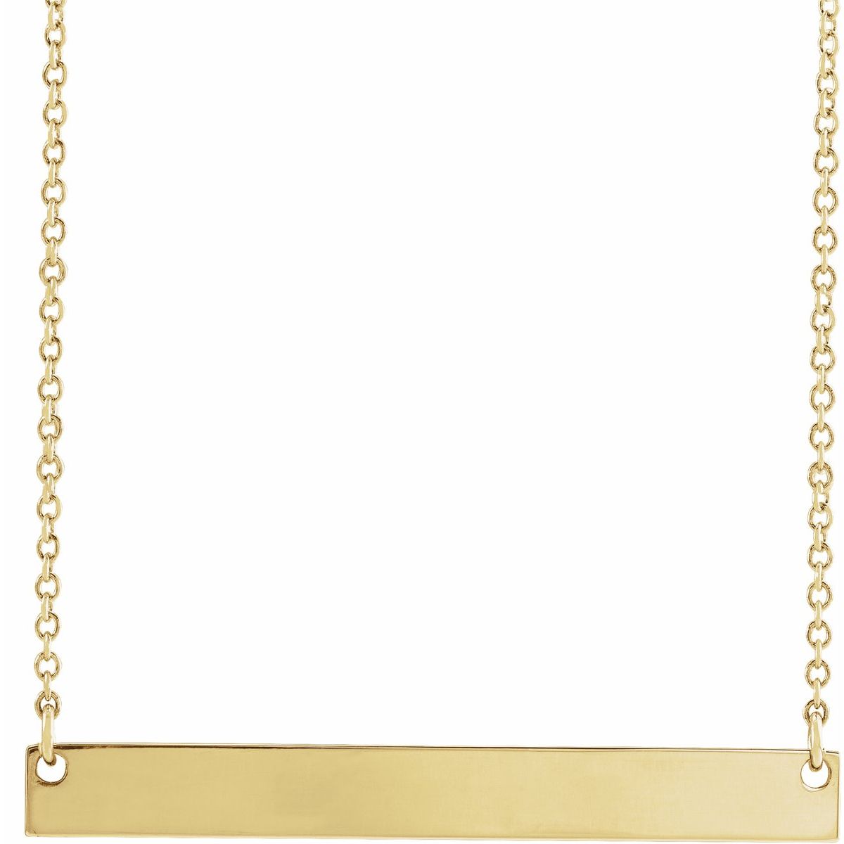 Engraved Bar Necklace — Bar Size 30 x 3.5 mm, 14k Yellow Gold