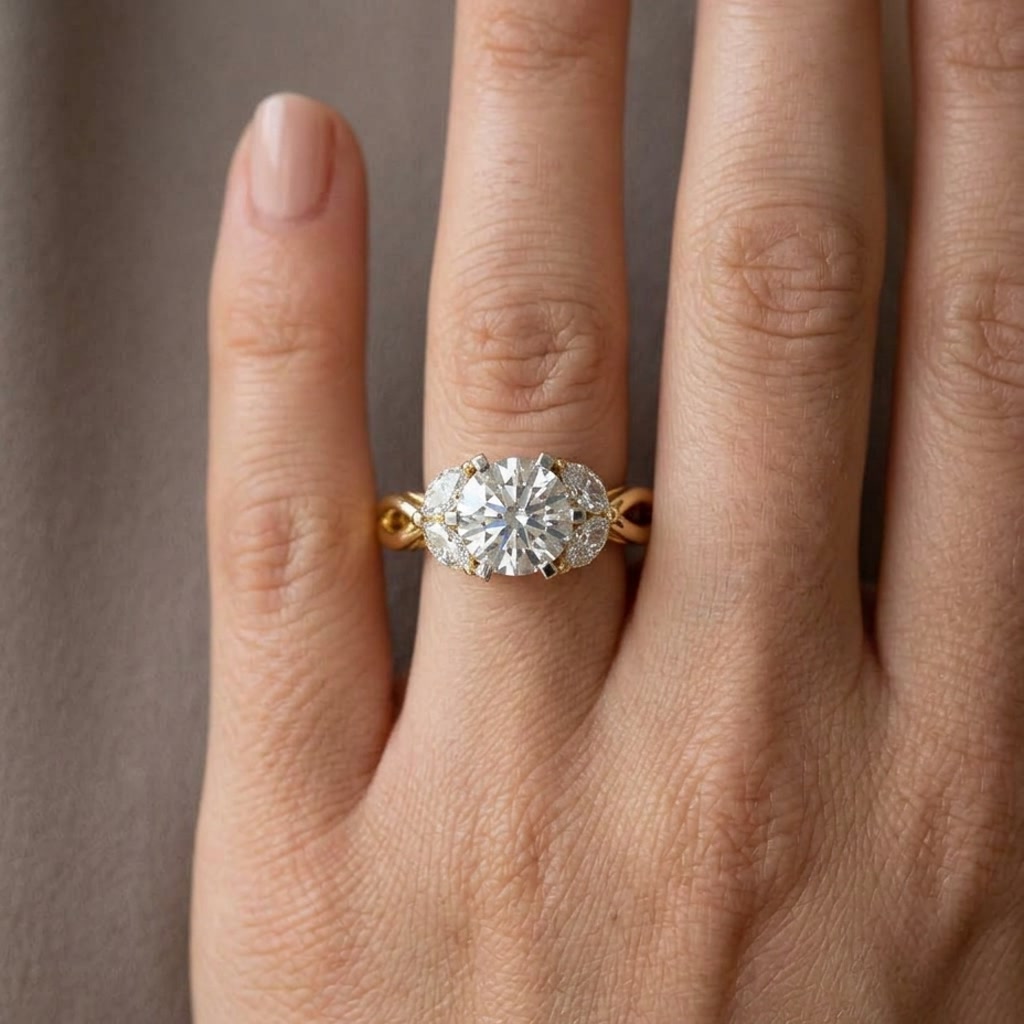 Briar — Round center, yellow gold, on the hand