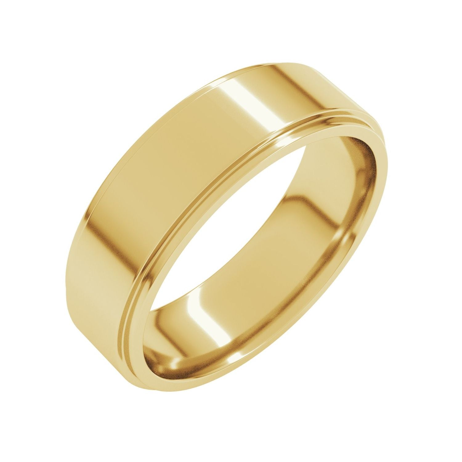 Flat Stepped-Edge Band — Comfort fit · 6 mm, yellow gold