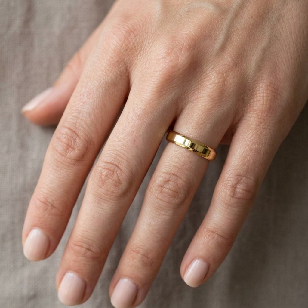 Bluff — Standard · 3 mm, yellow gold, on the hand