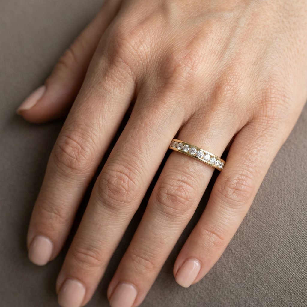 Avenue — Round · 1.5 mm · 1/3 ctw, yellow gold, on the hand
