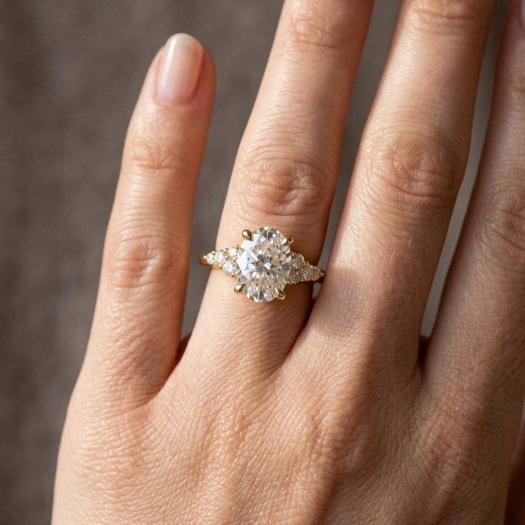 Royal — Oval center, yellow gold, on the hand