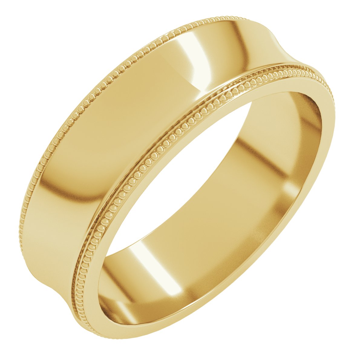 Lightweight Stepped-Edge Milgrain Concave Band — 6 mm, yellow gold