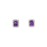 Amethyst and Natural Diamond Halo Style Earrings