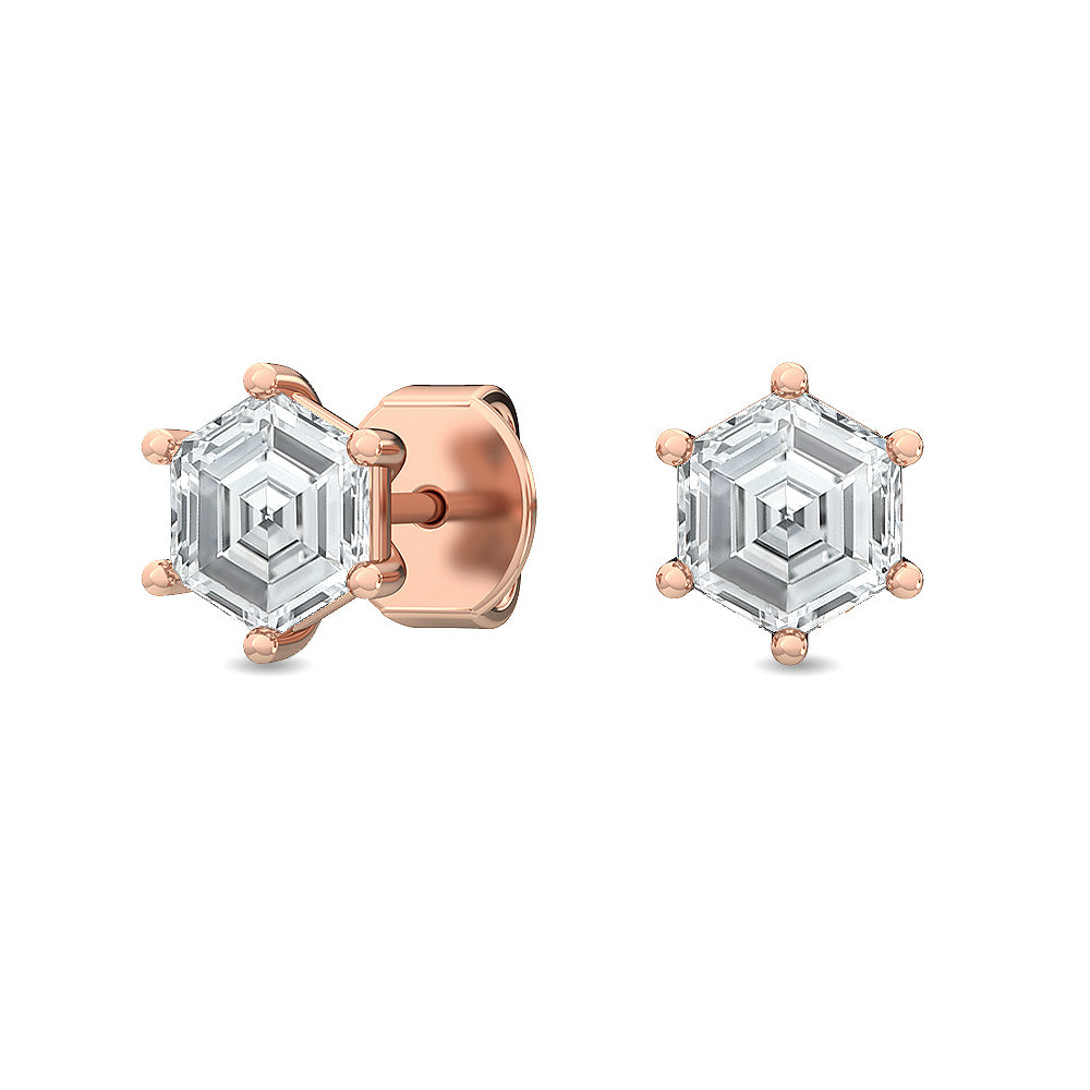 Hexagon Cut Diamond Solitaire Earrings