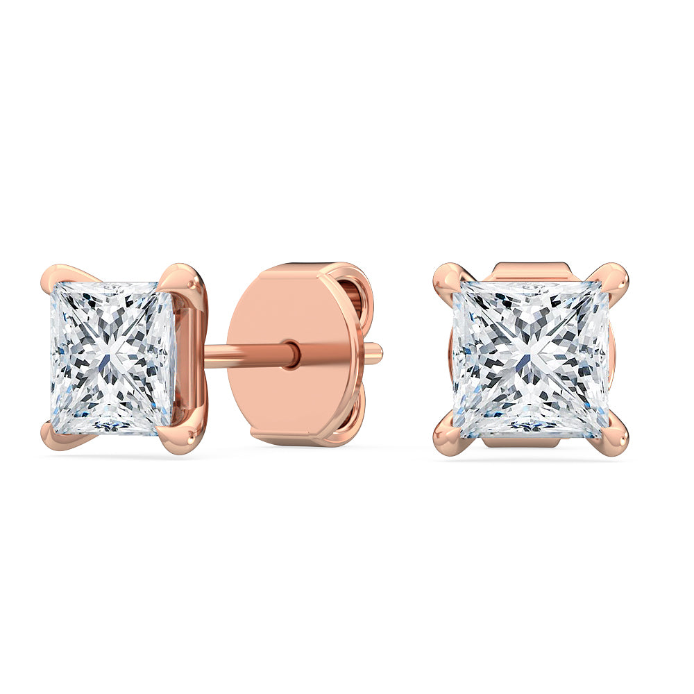 Princess Cut Diamond Solitaire Earrings Lab-Grown