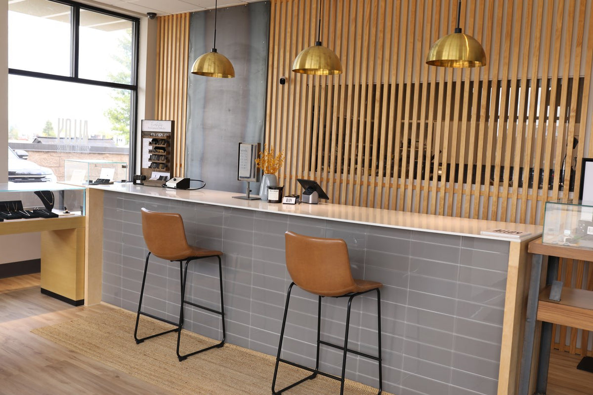 The design bar in the Alloy Custom Jewelers studio in Cedar Falls