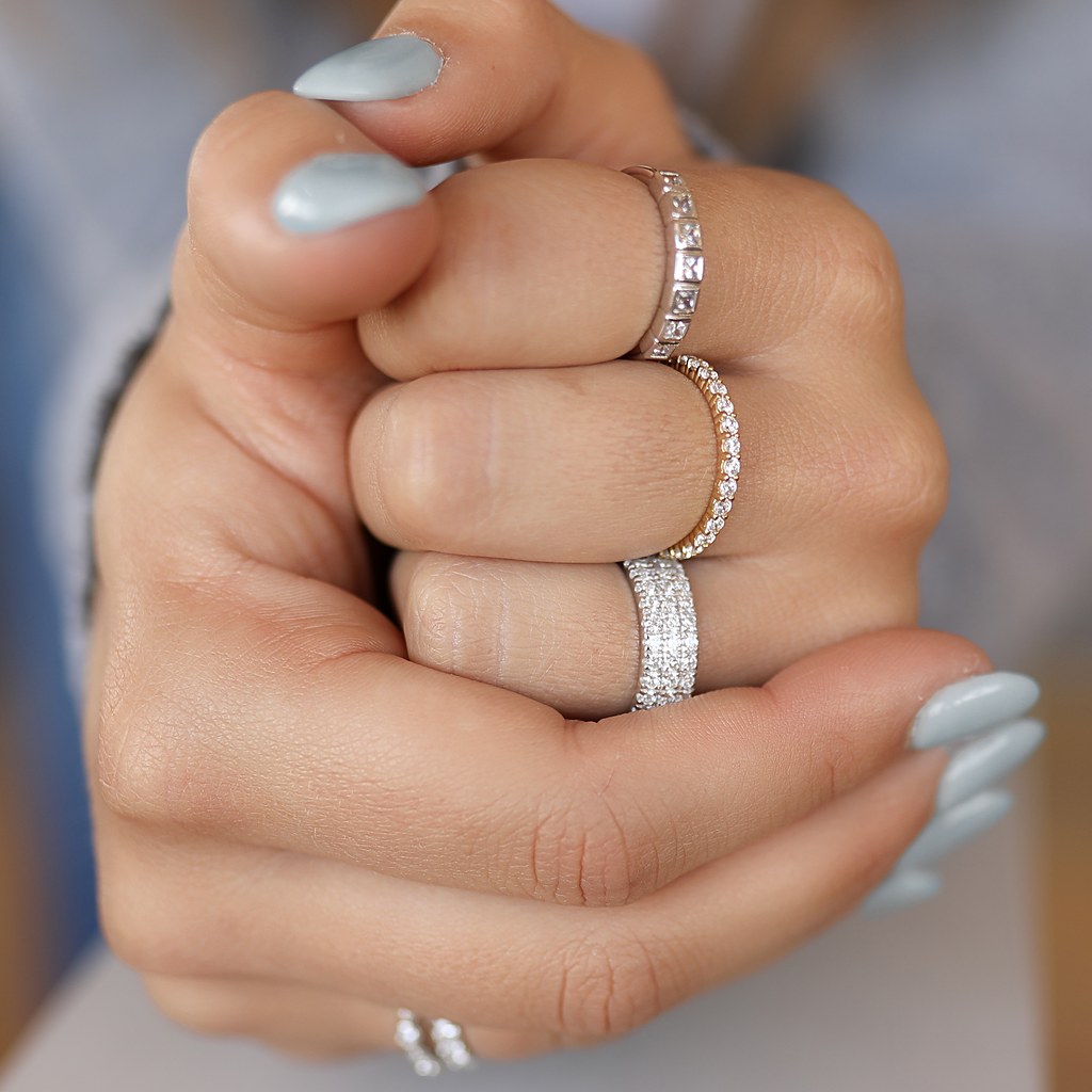 Stacked rings worn on one hand