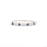 14KW Sapphire and Bead Set Natural Diamond (.03 ctw) Ring