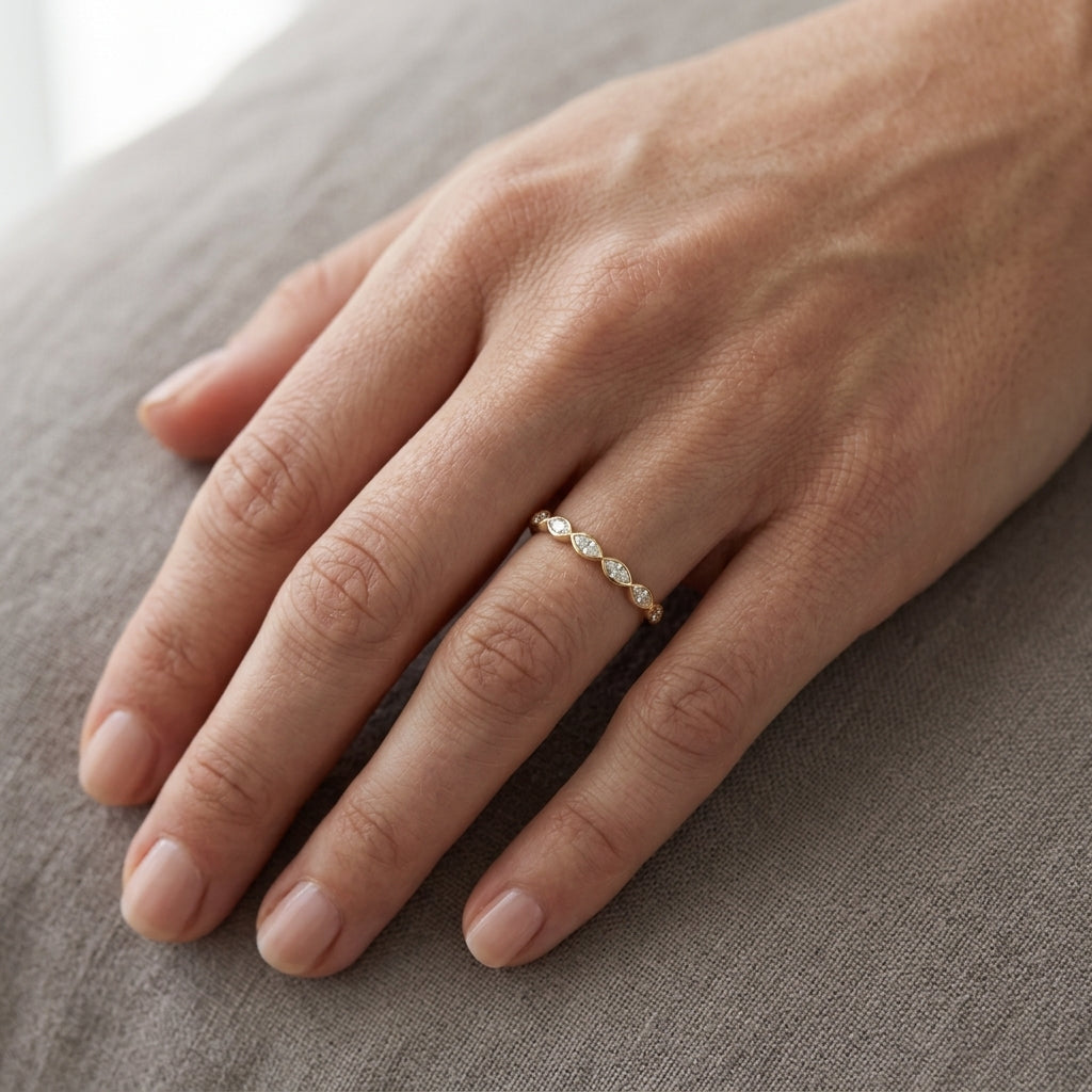 Lab-Grown Diamond Marquise Classic Eternity Ring — on the hand